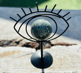 Labradorite Sphere with Black Evil  Eye Stand