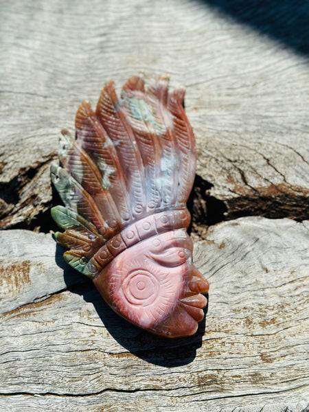 Ocean Jasper Indian Head on Stand ❤️