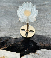 Selenite Lotus Flower on Gold Stand