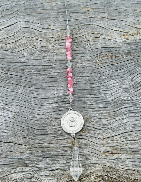 Pink Agate Guardian Angel Suncatcher