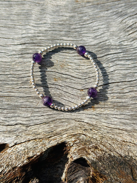 925 Sterling Silver with Amethyst Beaded Bracelet 💜