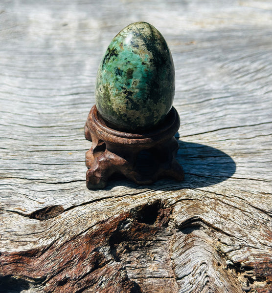 African Turquoise Egg with Wooden Stand