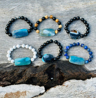Black Onyx with Agate Feature Stone Beaded Bracelet ❤️