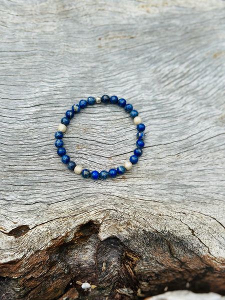 Lapis with Stardust Sterling Silver Beads Bracelet