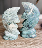Moss Agate Moon Carving No 2