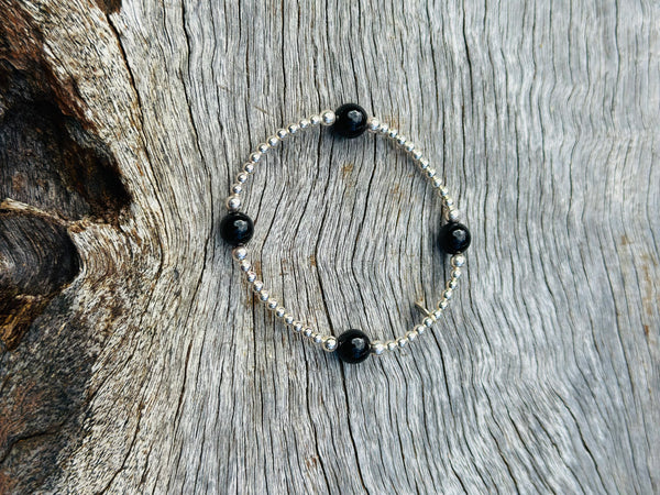 925 Sterling Silver with Onyx Beaded Bracelet 🖤