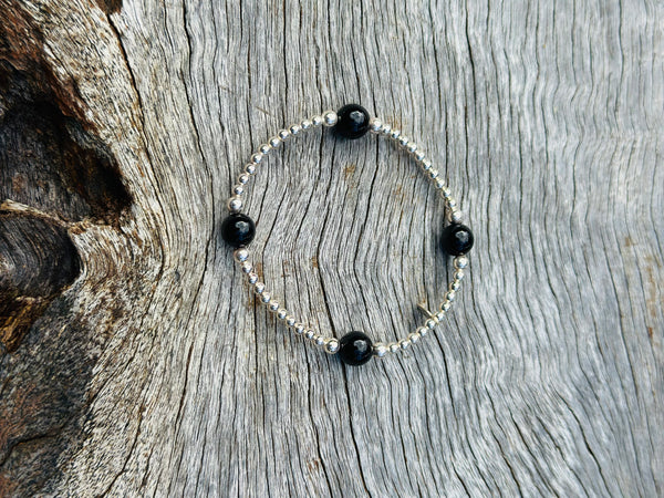925 Sterling Silver with Onyx Beaded Bracelet 🖤