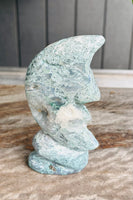 Moss Agate Moon Carving No 1