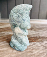 Moss Agate Moon Carving No 1