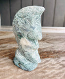 Moss Agate Moon Carving No 1