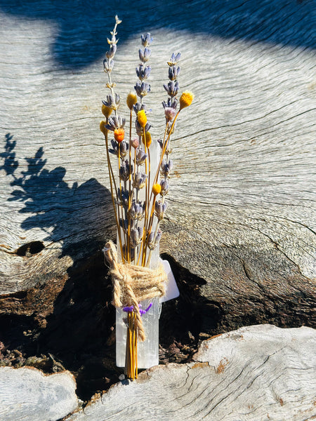 Selenite Stick with Dried Happy Flowers and Lavender ❤️❤️