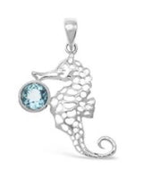 Blue Topaz Sterling Silver Seahorse Pendant