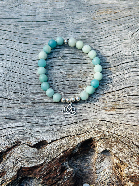 Amazonite with Sterling Silver Beads & Lotus Bracelet