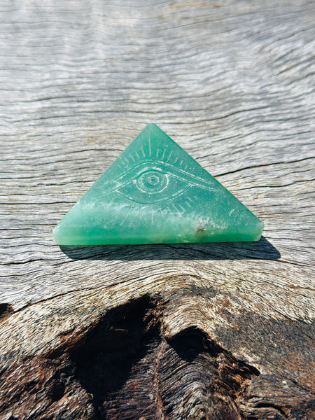 Green Adventurine Pyramid Evil Eye Protection Flat Stone
