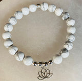 White Howlite with Sterling Silver Beads and Lotus Bracelet