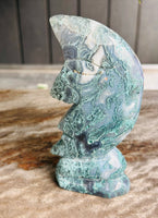 Moss Agate Moon Carving No 2