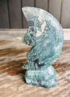 Moss Agate Moon Carving No 2