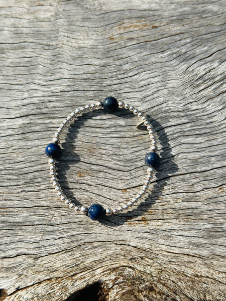 925 Sterling Silver with Lapis Lazuli Beaded Bracelet 💙