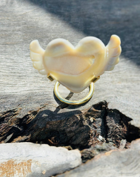 Druzy Agate Heart with Wings on Stand