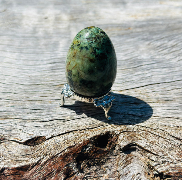 African Turquoise Egg with Silver Stand