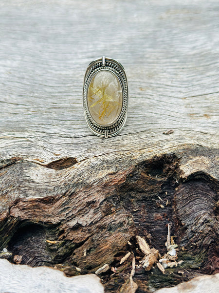 Rutilated Quartz with 925 Sterling Silver Ring