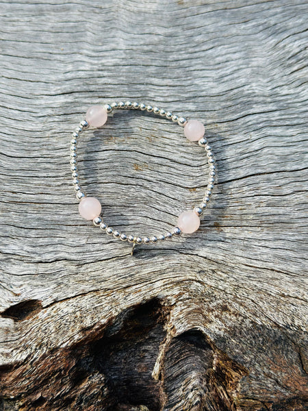 925 Sterling Silver with Rose Quartz Beaded Bracelet 💖