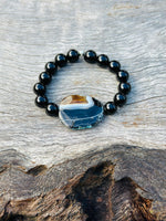 Black Onyx with Agate Feature Stone Beaded Bracelet ❤️
